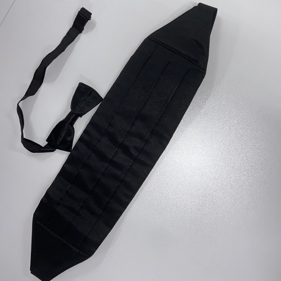 Prom/Wedding Cummerbund & Bow-Tie Set Black Satin - Picture 7 of 13